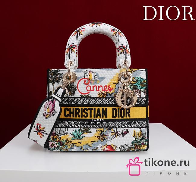 Dior Souvenir Small Lady D-Lite Bag Embroidered Canvas “Cannes” Map Motif - 20x18x8cm  - 1