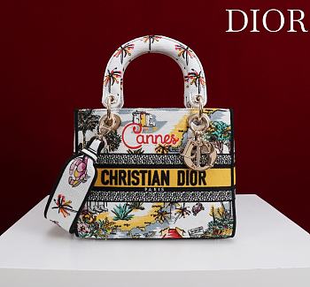 Dior Souvenir Small Lady D-Lite Bag Embroidered Canvas “Cannes” Map Motif - 20x18x8cm 