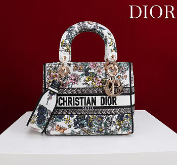 Dior Lucky Small Lady D-Lite Bag White Dior Flowers Calendar Allover Embroidery - 20x18x8cm