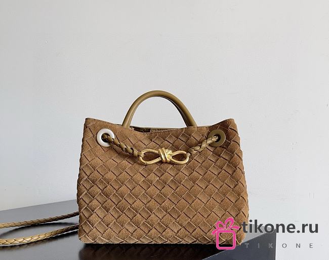 Bottega Veneta Small Andiamo Intrecciato Suede Brown - 25x20x10cm - 1