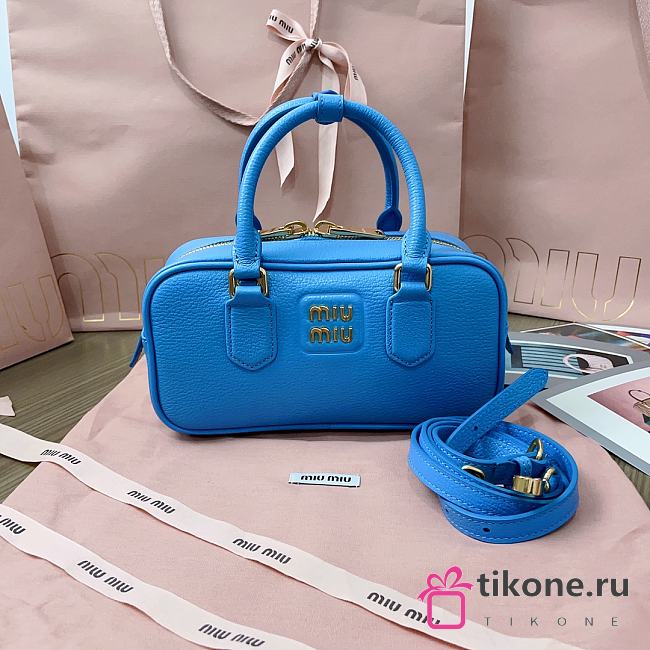 Miumiu Arcadie Grained Calf Leather Bag Blue - 22x10.5x7.5cm - 1