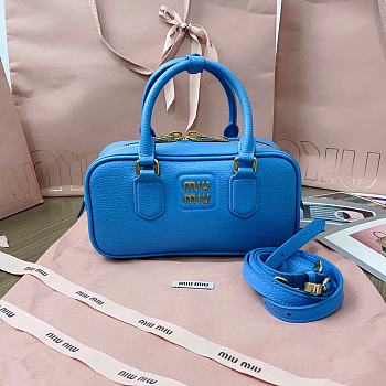 Miumiu Arcadie Grained Calf Leather Bag Blue - 22x10.5x7.5cm