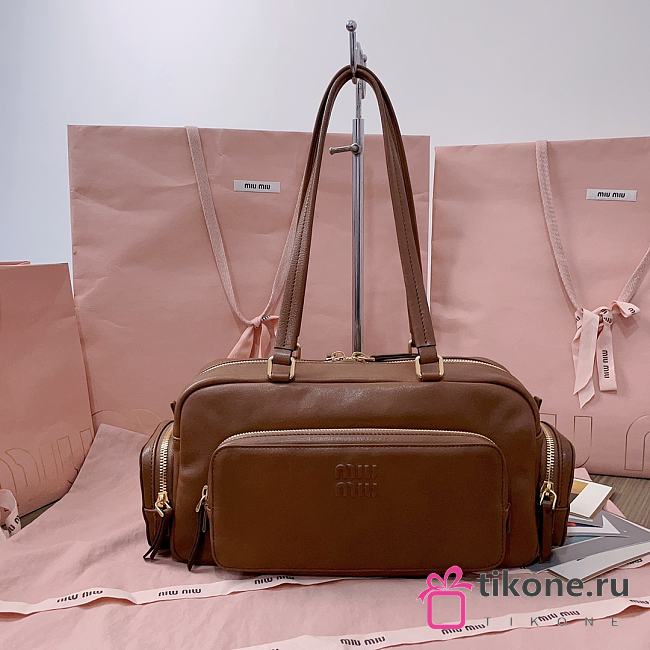Miumiu Pocket Washed Nappa Leather Bag Brown - 32x15.5x11cm - 1