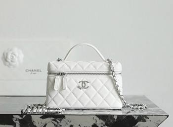 Chanel Vanity with Chain Shiny Grained Calfskin Strass & Silver Tone Metal White - 17x19.5x5cm