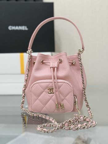 Chanel Clutch With Chain Grained Shiny Calfskin & Gold Tone Metal Pink - 15x12.5x7.5cm