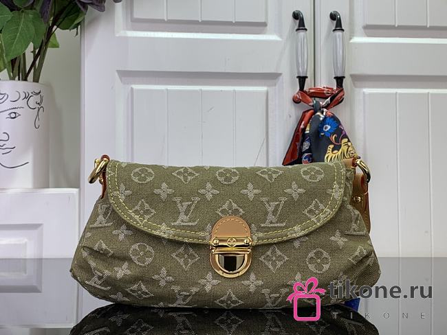 LV Monogram Vintage Denim Pleaty Shoulder Bag in Khaki Green M95050 - 26x15x9cm - 1