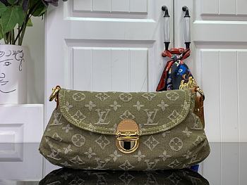 LV Monogram Vintage Denim Pleaty Shoulder Bag in Khaki Green M95050 - 26x15x9cm