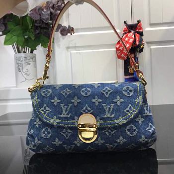 LV Monogram Vintage Denim Pleaty Shoulder Bag in Blue M95050 - 26x15x9cm