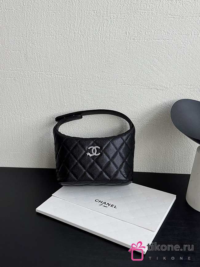 Chanel Mini Hobo Shiny Grained Calfskin Strass & Silver Tone Metal Black - 21.5x19x6cm - 1