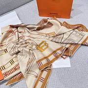 Hermes Lettres Equestres Shawl 140 Milk Tea - 6