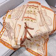 Hermes Lettres Equestres Shawl 140 Milk Tea - 4