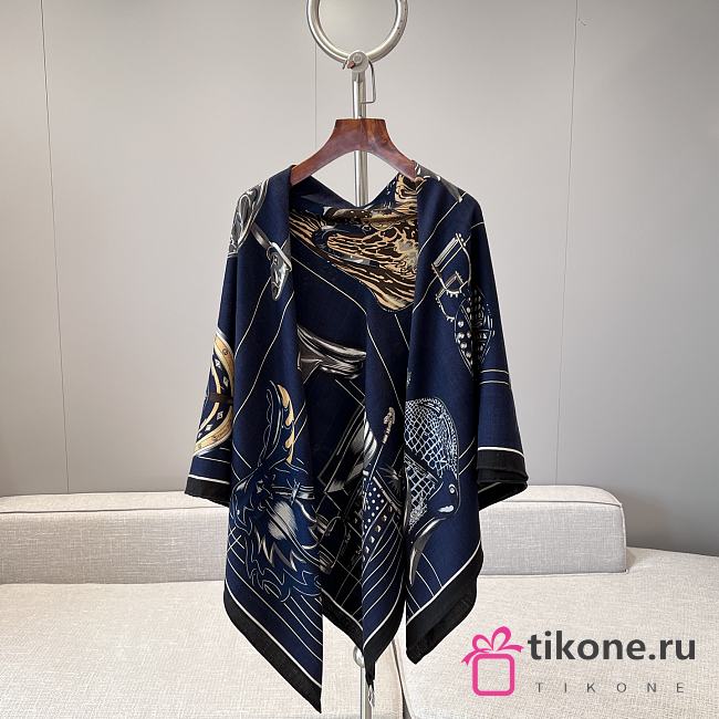 Hermes Tous En Selle Embroidered Scarf 90 Blue  - 1