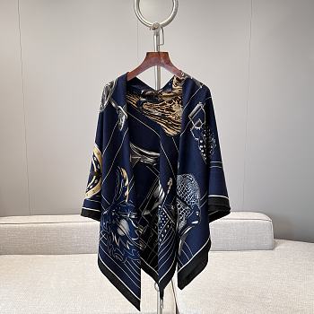 Hermes Tous En Selle Embroidered Scarf 90 Blue 