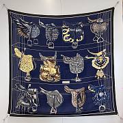 Hermes Tous En Selle Embroidered Scarf 90 Blue  - 6
