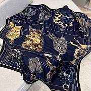 Hermes Tous En Selle Embroidered Scarf 90 Blue  - 3