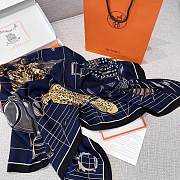 Hermes Tous En Selle Embroidered Scarf 90 Blue  - 2