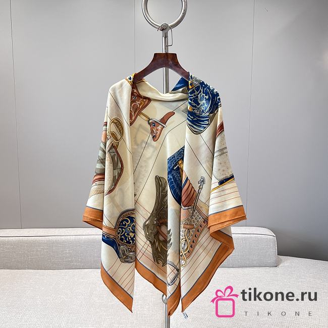Hermes Tous En Selle Embroidered Scarf 90 Orange - 1