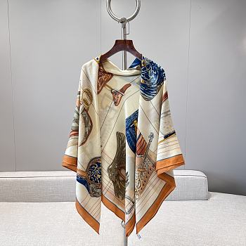 Hermes Tous En Selle Embroidered Scarf 90 Orange