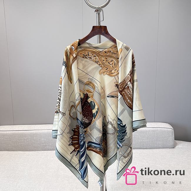 Hermes Tous En Selle Embroidered Scarf 90 Light Blue - 1