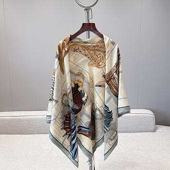 Hermes Tous En Selle Embroidered Scarf 90 Light Blue