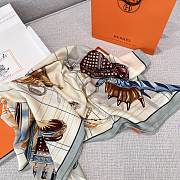 Hermes Tous En Selle Embroidered Scarf 90 Light Blue - 3