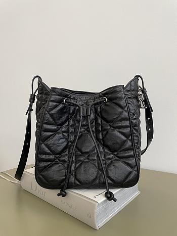 Dior Medium D-Motion Bag Black Macrocannage Crinkled Calfskin - 23x24x13cm