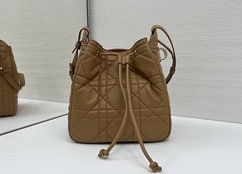 Dior Medium D-Motion Bag Brown Macrocannage Lambskin - 23x24x13cm
