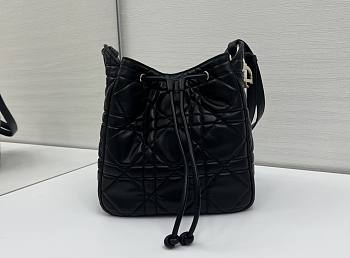 Dior Medium D-Motion Bag Black Macrocannage Lambskin - 23x24x13cm