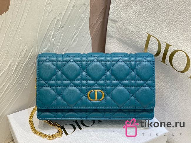 Dior Caro Pouch with Chain Teal Blue Supple Cannage Calfskin - 20x11.5x3.5cm - 1