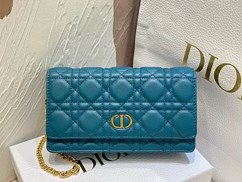 Dior Caro Pouch with Chain Teal Blue Supple Cannage Calfskin - 20x11.5x3.5cm