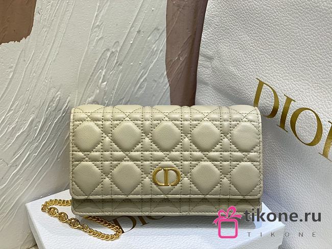 Dior Caro Pouch with Chain Beige Supple Cannage Calfskin - 20x11.5x3.5cm - 1