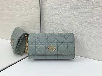 Dior Caro Pouch with Chain Green Gray Supple Cannage Calfskin - 20x11.5x3.5cm