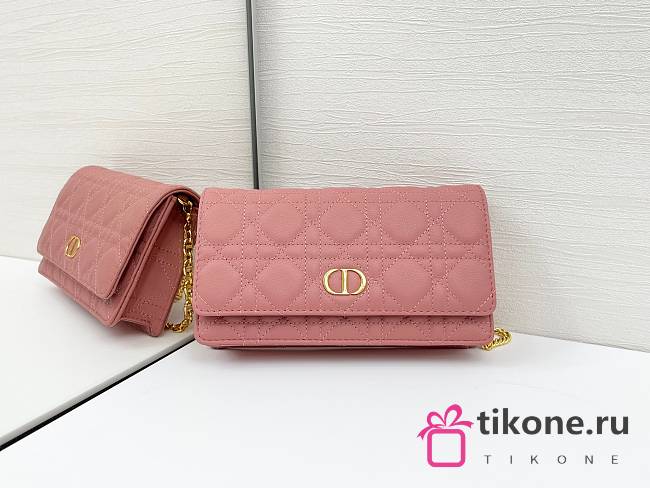 Dior Caro Pouch with Chain Pink Supple Cannage Calfskin - 20x11.5x3.5cm - 1