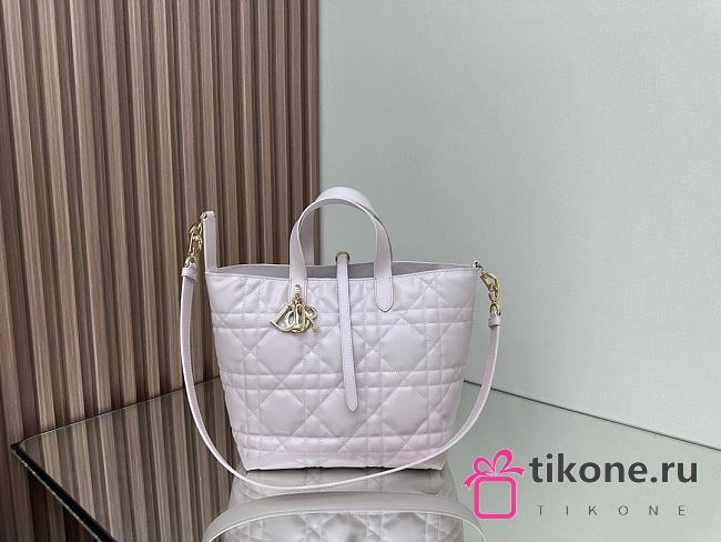 Medium Dior Toujours Vertical Tote Bag Pink Macrocannage Calfskin - 23x24x16cm - 1