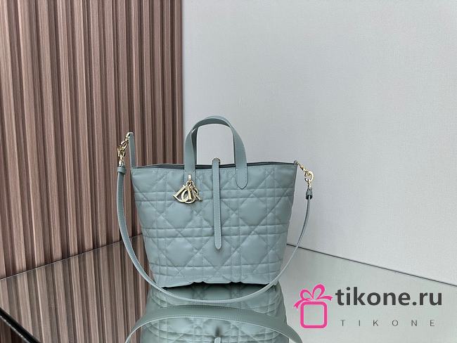 Medium Dior Toujours Vertical Tote Bag Stone Gray Macrocannage Calfskin - 23x24x16cm - 1