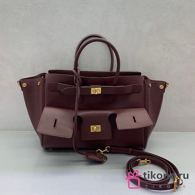 Balenciaga Bel Air Carry All Bag Small in Burgundy Smooth Calfskin Aged Gold Hardware - 30x20x12cm - 1