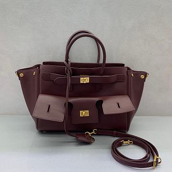 Balenciaga Bel Air Carry All Bag Small in Burgundy Smooth Calfskin Aged Gold Hardware - 30x20x12cm