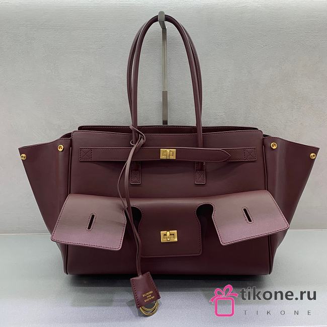 Balenciaga Bel Air Medium Carry All Bag in Burgundy Smooth Calfskin Aged Gold - 37x26x17cm - 1