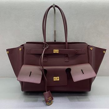 Balenciaga Bel Air Medium Carry All Bag in Burgundy Smooth Calfskin Aged Gold - 37x26x17cm