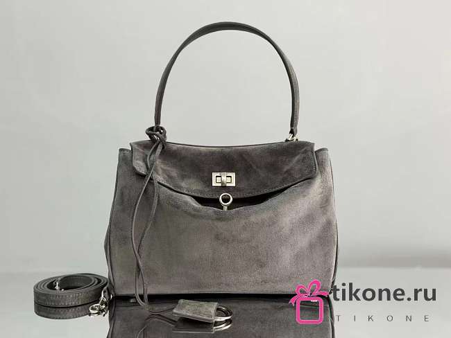 Balenciaga Rodeo Small Handbag in Suede Gray Silver Hardware - 29x20x10cm - 1