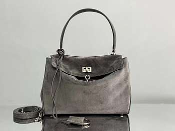 Balenciaga Rodeo Small Handbag in Suede Gray Silver Hardware - 29x20x10cm