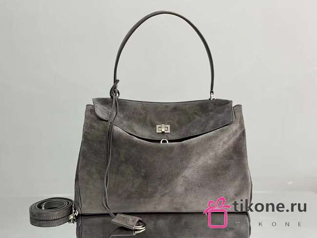 Balenciaga Rodeo Medium Handbag in Suede Gray Silver Hardware - 35x23x11cm - 1