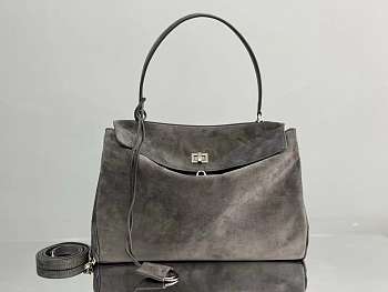 Balenciaga Rodeo Medium Handbag in Suede Gray Silver Hardware - 35x23x11cm