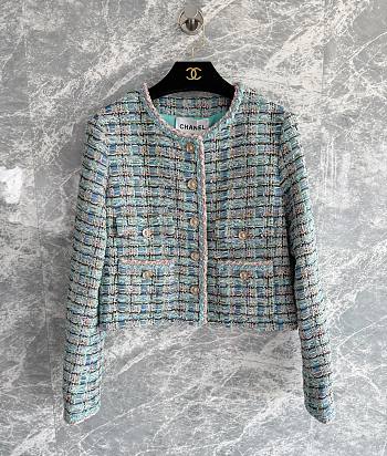 Chanel Jacket Cotton Tweed Turquoise & Multicolour