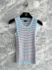 Chanel Striped Sleeveless Knit Tank Top with CC Motif Blue - 1