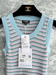Chanel Striped Sleeveless Knit Tank Top with CC Motif Blue - 6
