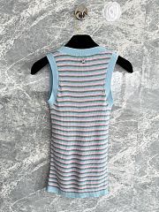Chanel Striped Sleeveless Knit Tank Top with CC Motif Blue - 2