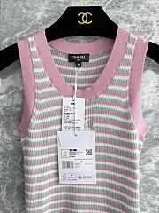 Chanel Striped Sleeveless Knit Tank Top with CC Motif Pink - 5