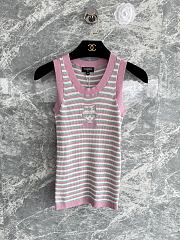Chanel Striped Sleeveless Knit Tank Top with CC Motif Pink - 3