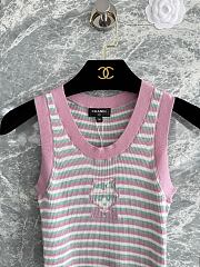 Chanel Striped Sleeveless Knit Tank Top with CC Motif Pink - 2